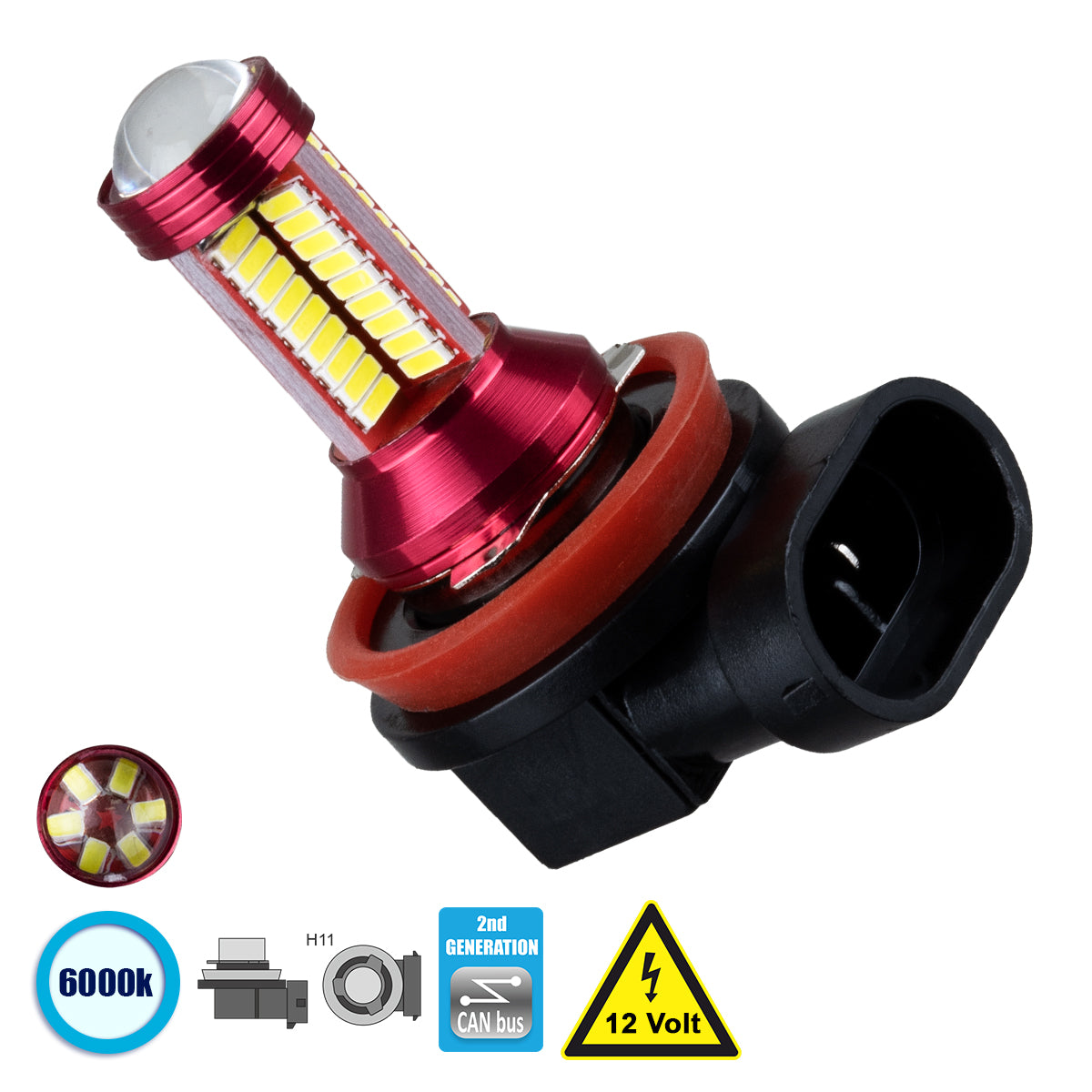 GLOBOSTAR® H11 81429 Λάμπα H11 CANbus LED 9W 1350lm 360° DC 12V IP20 Ψυχρό Λευκό 6000K - 78 x Epistar SMD3014 Chip - Μ3.9 x Π3.1 x Υ5.4cm - 1 Χρόνο Εγγύηση - ledmania.gr