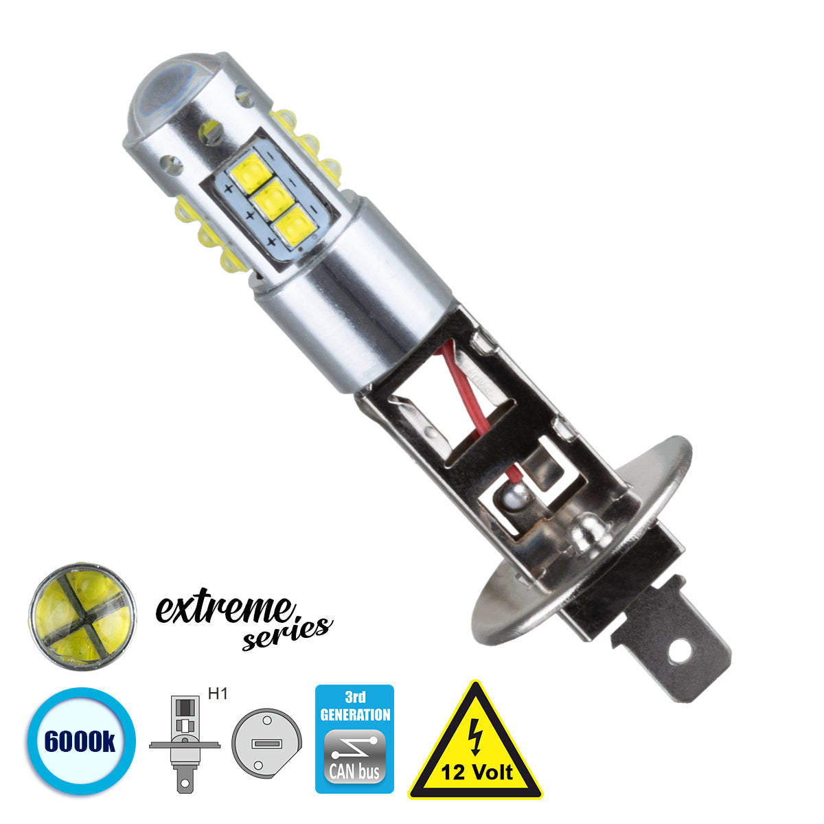 GLOBOSTAR® H1 81433 Λάμπα H1 CANbus LED 15W 1850lm 360° DC 12V IP20 Ψυχρό Λευκό 6000K - 16 x CREE XBD Chip - Μ2.4 x Π2.4 x Υ6.9cm - 1 Χρόνο Εγγύηση - ledmania.gr