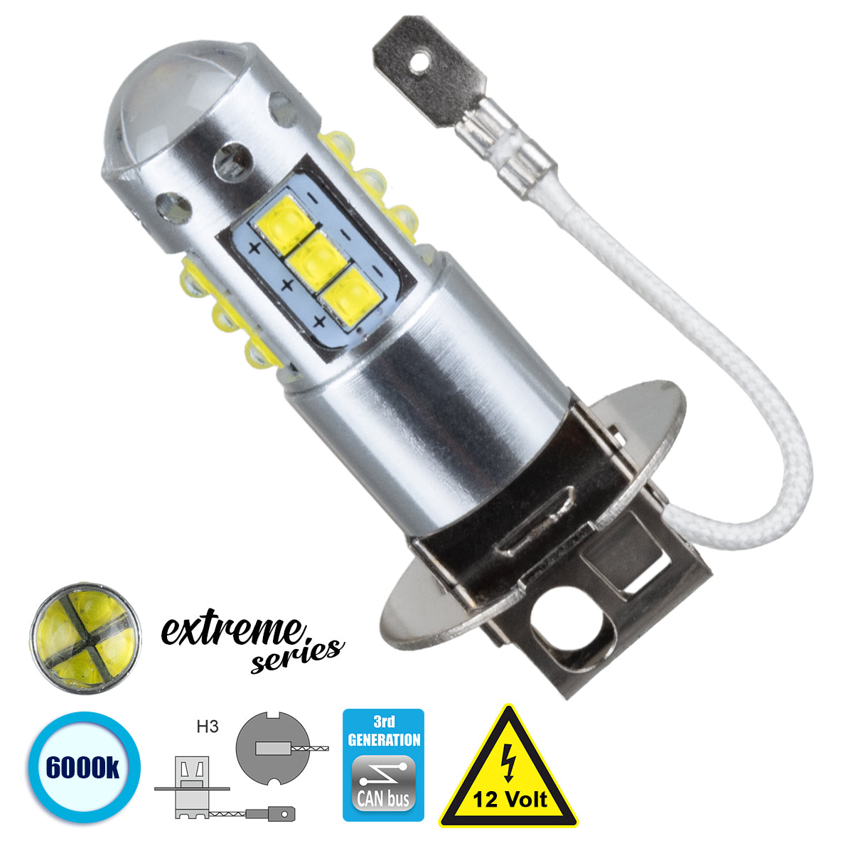 GLOBOSTAR® H3 81434 Λάμπα H3 CANbus LED 15W 1850lm 360° DC 12V IP20 Ψυχρό Λευκό 6000K - 16 x CREE XBD Chip - Μ2.2 x Π2.2 x Υ4.4cm - 1 Χρόνο Εγγύηση - ledmania.gr