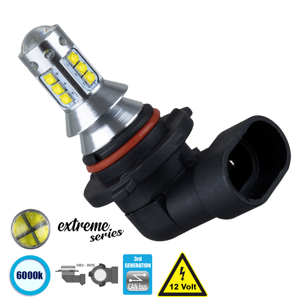 GLOBOSTAR® HB3-9005 81442 Λάμπα HB3 9005 CANbus LED 15W 1850lm 360° DC 12V IP20 Ψυχρό Λευκό 6000K - 16 x CREE XBD Chip - Μ3.9 x Π3.1 x Υ5.1cm - 1 Χρόνο Εγγύηση - ledmania.gr