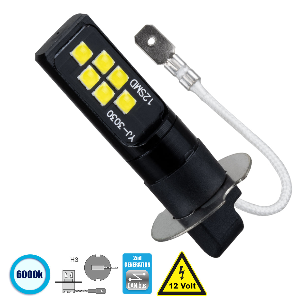 GLOBOSTAR® H3 81445 Λάμπα H3 CANbus LED 8W 1200lm 360° DC 12V IP20 Ψυχρό Λευκό 6000K - 12 x Epistar SMD3030 Chip - Μ2.2 x Π2.2 x Υ4.8cm - 1 Χρόνο Εγγύηση - ledmania.gr