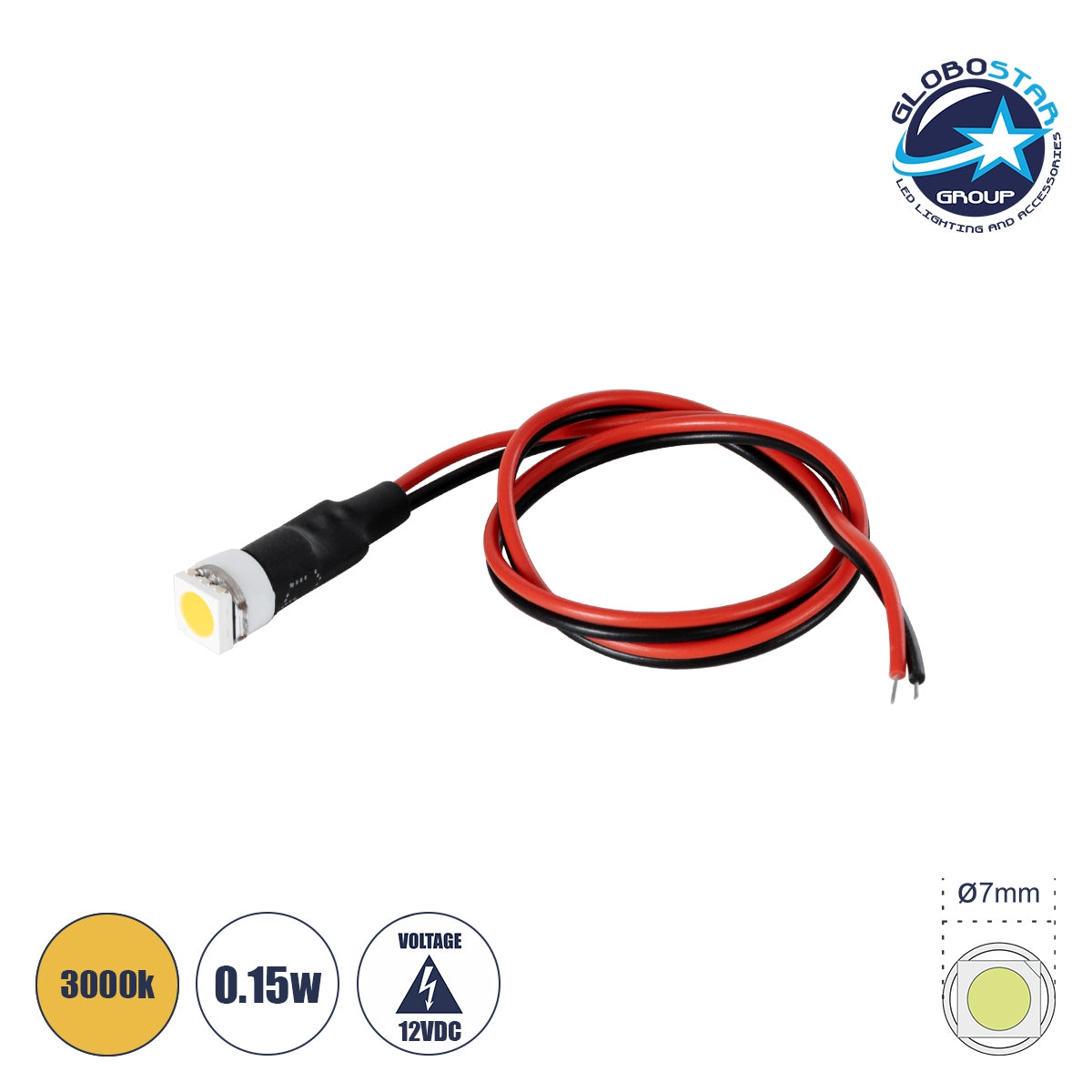 GloboStar® SMD-LED 81483 Υψηλής Ισχύος SMD LED 0.15W DC 12V - Φ0.7 x Υ2.3cm - Θερμό Λευκό 3000K - Dimmable - 2 Χρόνια Εγγύηση - ledmania.gr