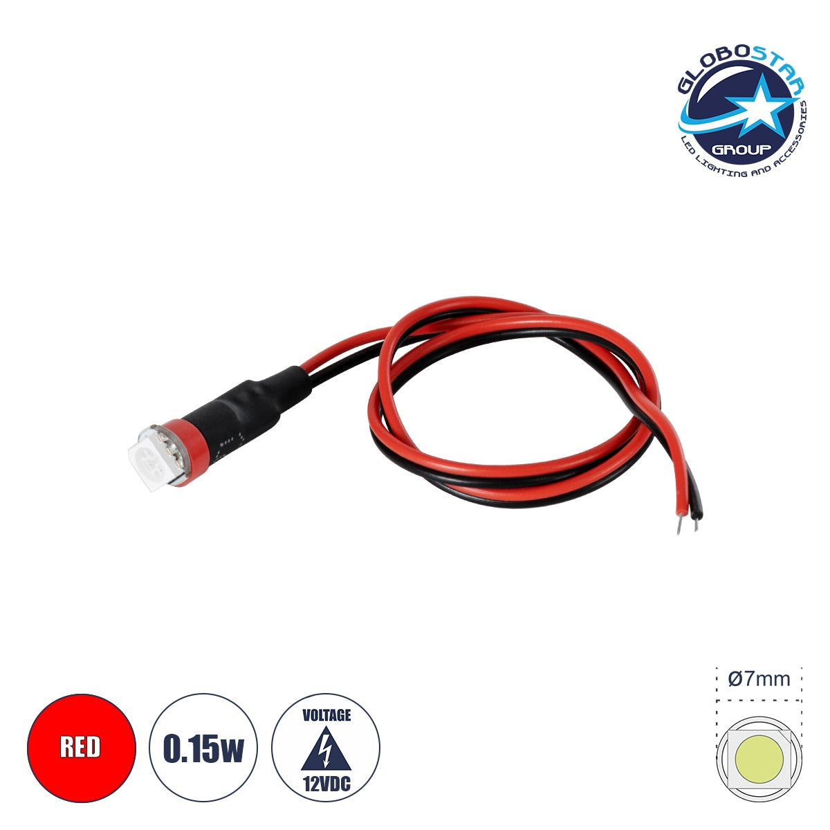 GloboStar® SMD-LED 81485 Υψηλής Ισχύος SMD LED 0.15W DC 12V - Φ0.7 x Υ2.3cm - Κόκκινο - Dimmable - 2 Χρόνια Εγγύηση - ledmania.gr