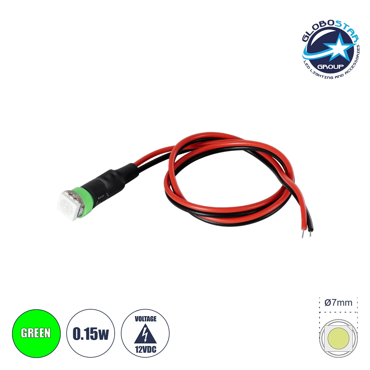 GloboStar® SMD-LED 81486 Υψηλής Ισχύος SMD LED 0.15W DC 12V - Φ0.7 x Υ2.3cm - Πράσινο - Dimmable - 2 Χρόνια Εγγύηση - ledmania.gr