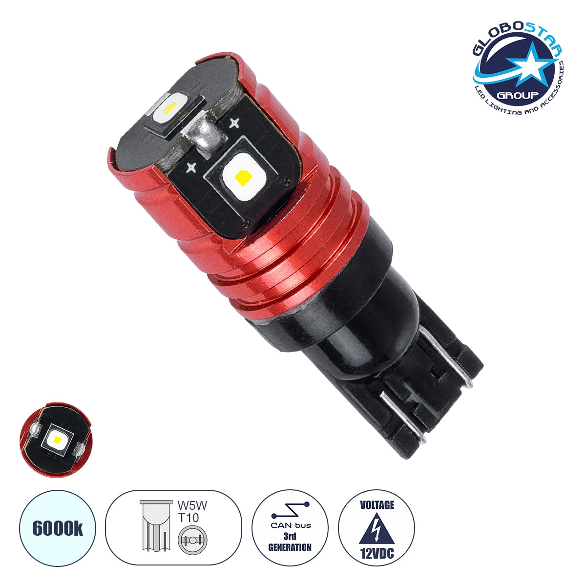 GloboStar® T10 81509 Λάμπα Αυτοκίνητου W5W 3838 3SMD CANBUS 3W 300LM DC12V IP20 Ψυχρό Λευκό 6000K - ledmania.gr