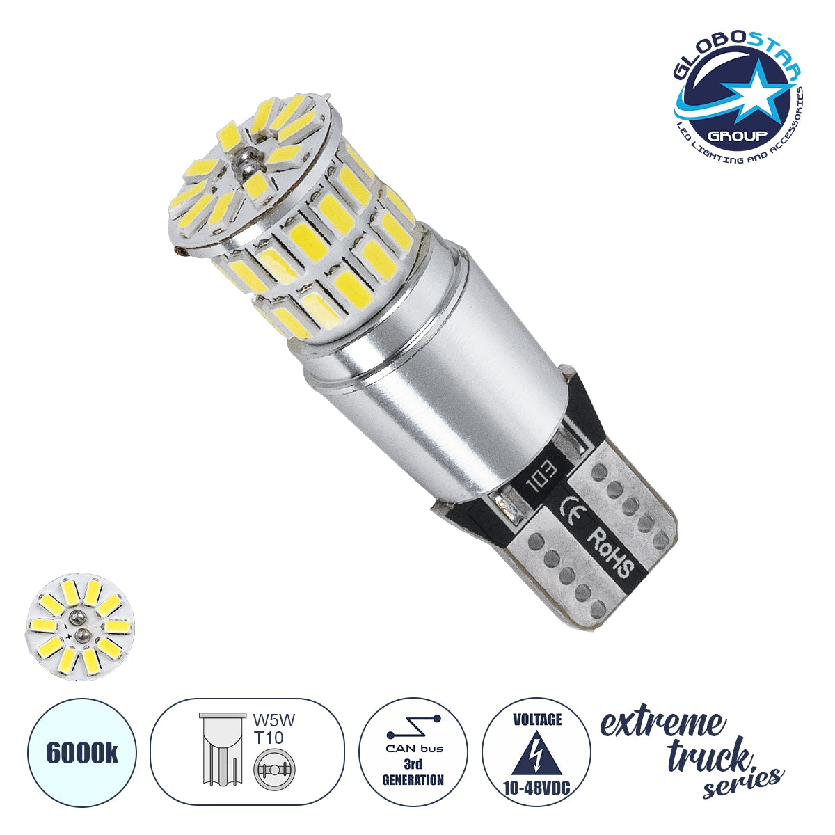 GloboStar® T10 81511 Λάμπα Αυτοκίνητου & Φορτηγού W5W 4014 38SMD NON POLAR CANBUS 1.2W 342LM DC10V-48V IP20 Ψυχρό Λευκό 6000K - ledmania.gr
