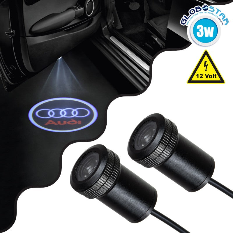 GLOBOSTAR® GHOSTLOGO 81602 Projector Προβολής Μάρκας Αυτοκινήτου "AUDI" LED 2.5W/5W 100lm/200lm 45° DC 12V Αδιάβροχο IP65 Ψυχρό Λευκό 6000K - CREE XHP35 Chip - Μ2.2 x Π3.4 x Υ2.2cm / Q1.9cm - Πακέτο 2 Τεμαχίων - 1 Χρόνο Εγγύηση - ledmania.gr