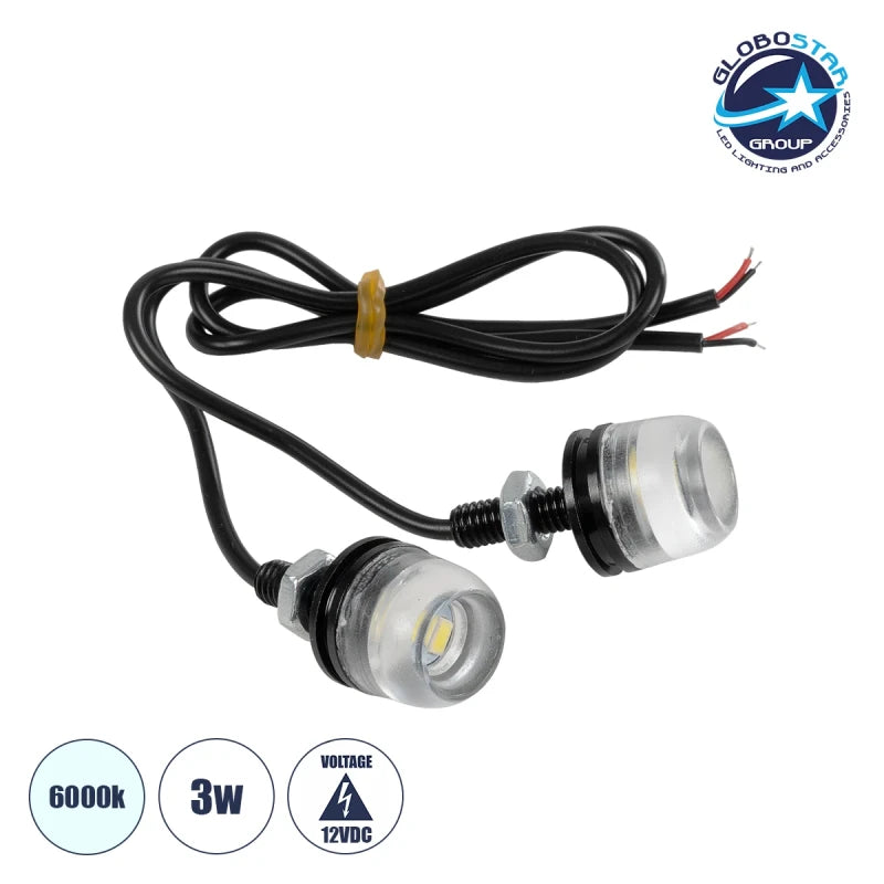 GLOBOSTAR® PLATELIGHT 81632 Φως Πινακίδας & DRL LED 3W/6W 270lm/540lm 120° DC 12V Αδιάβροχο IP65 Ψυχρό Λευκό 6000K - Μαύρο - Μ1.8 x Π3.8 x Υ1.8cm / Q0.5cm - Πακέτο 2 Τεμαχίων - 1 Χρόνο Εγγύηση