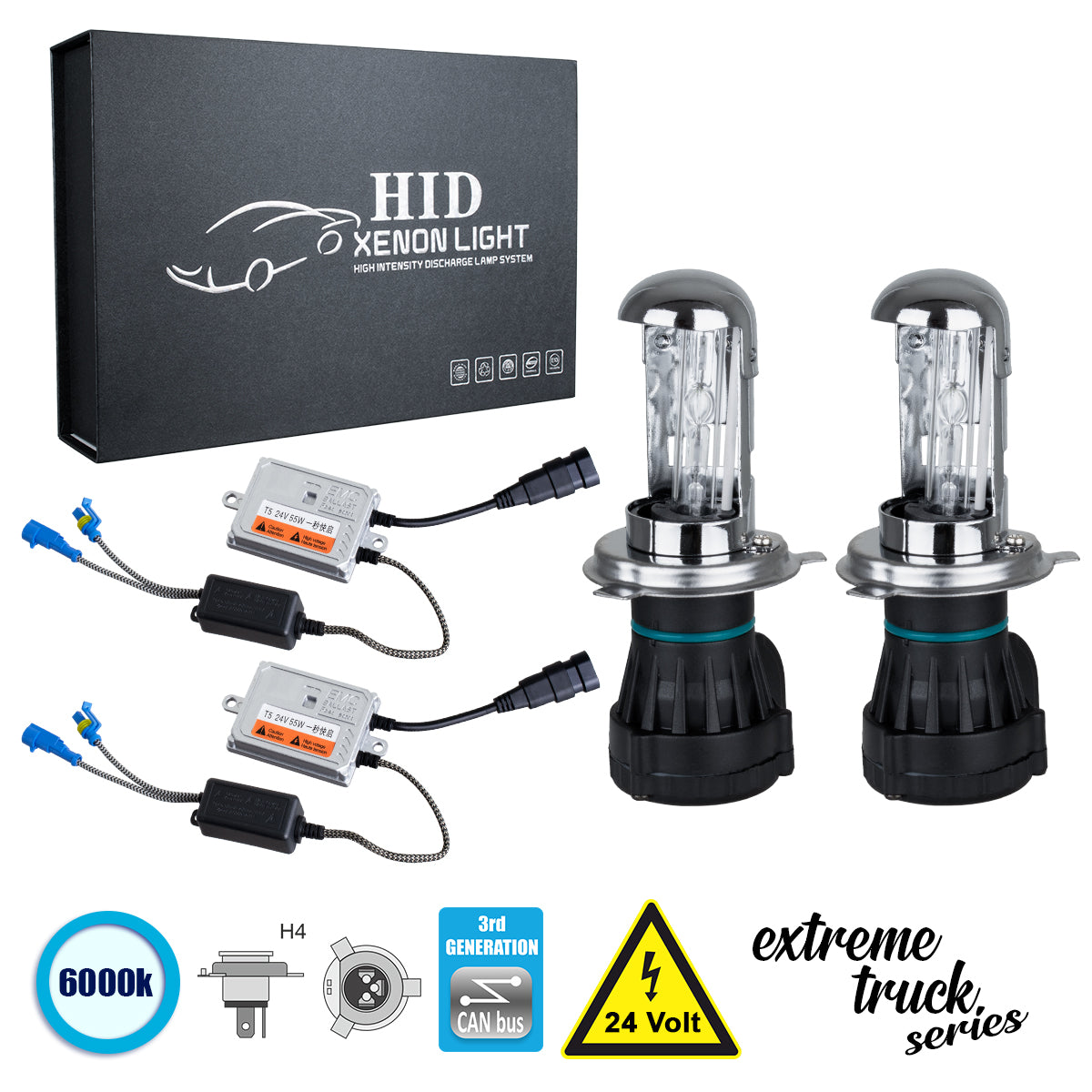 GloboStar® 84124 H4 XCB Line KIT Βασικού Φωτισμού Φορτηγού 3rd Generation Can-Bus Extreme Truck Series Bi-XENON 110W 10350lm DC 24V Αδιάβροχο IP65 Ψυχρό Λευκό 6000K - ledmania.gr