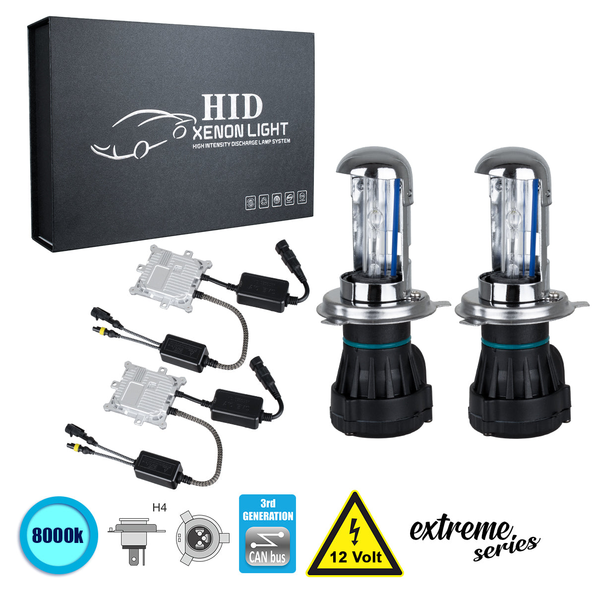 GloboStar® 84157 H4 XCB Line KIT Βασικού Φωτισμού Αυτοκινήτου & Μοτοσυκλέτας 3rd Generation Can-Bus Extreme Series Bi-XENON 110W 10350lm DC 9-16V Αδιάβροχο IP65 Ψυχρό Λευκό 8000K - ledmania.gr