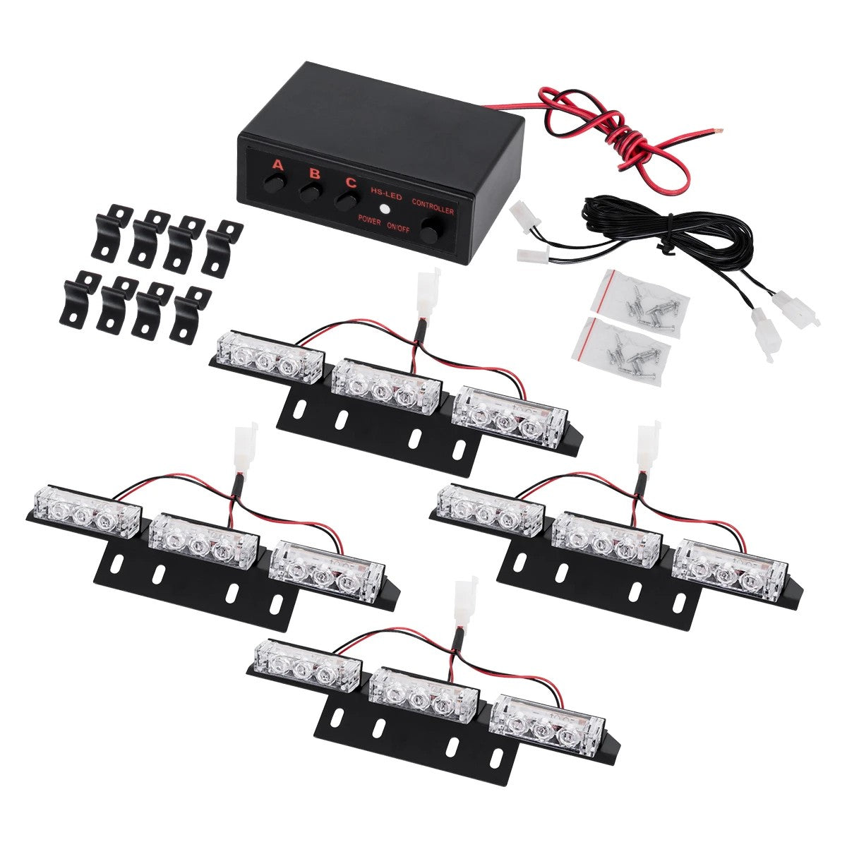 GloboStar® 85017 PRO Series ΣΕΤ 4 x 3 Μπάρες Σήμανσης Οχήματος Οδικής Βοήθειας για Αυτοκίνητα & Φορτηγά 3 Προγραμμάτων Φωτισμού STROBE LED HIGH POWER 36W DC 10-30V Αδιάβροχο IP65 Κόκκινο & Μπλε-  Μ18 x Π4.5 x Υ3cm - 2 Χρόνια Εγγύηση - ledmania.gr