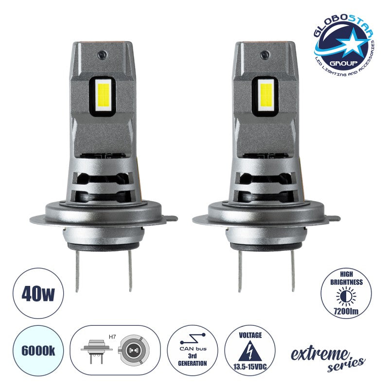 GloboStar® 85649 7S H7 KIT Βασικού Φωτισμού Αυτοκινήτου & Μοτοσυκλέτας 3rd Generation Can-Bus Extreme Series LED 7035 SMD 40W 7200lm DC 13.5-15V Αδιάβροχο IP68 Ψυχρό Λευκό 6000K - ledmania.gr