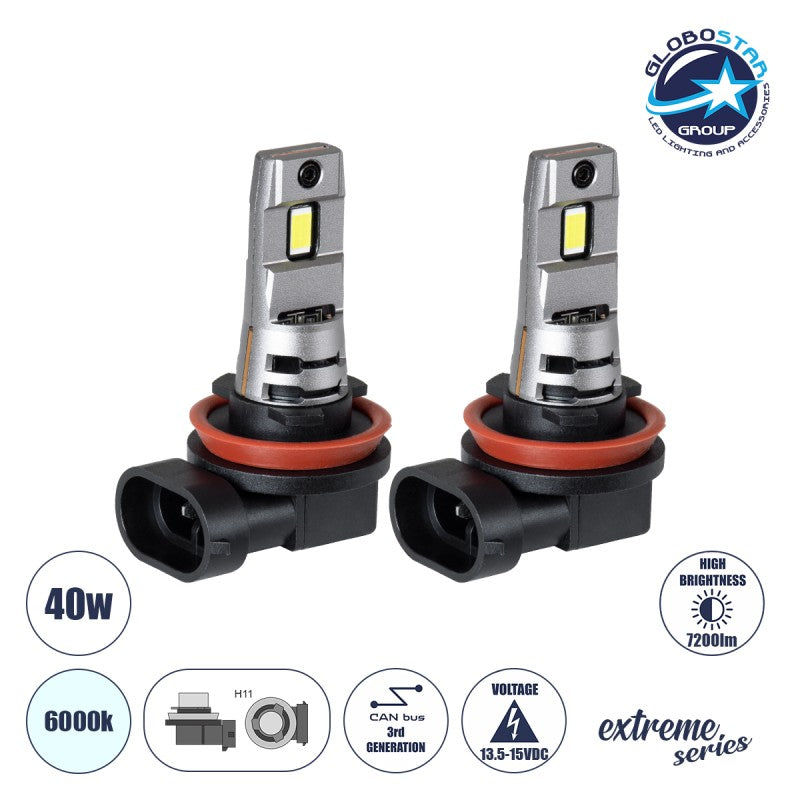 GloboStar® 85653 7S H11 KIT Βασικού Φωτισμού Αυτοκινήτου & Μοτοσυκλέτας 3rd Generation Can-Bus Extreme Series LED 7035 SMD 40W 7200lm DC 13.5-15V Αδιάβροχο IP68 Ψυχρό Λευκό 6000K - ledmania.gr