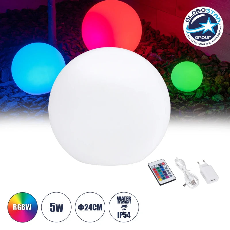 GloboStar® 85824 Ακρυλικό Φωτιστικό Μπάλα Εξωτερικού Χώρου - Πισίνας LED Globe 5W Φ24 Επαναφορτιζόμενο Μπαταρίας με Καλώδιο USB - Φορτιστή και Ασύρματο Χειριστήριο IR Αδιάβροχο IP65 Πολύχρωμο RGBW