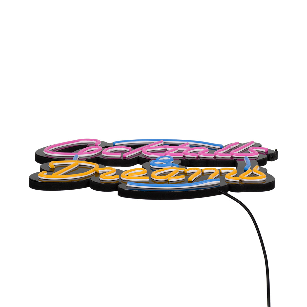 GloboStar® 85850 Φωτιστικό Ταμπέλα Φωτεινή Επιγραφή NEON LED Σήμανσης COCKTAILS & DREAMS 30W AC 230V με Διακόπτη On/Off Ροζ - Γαλάζιο - Κίτρινο - ledmania.gr