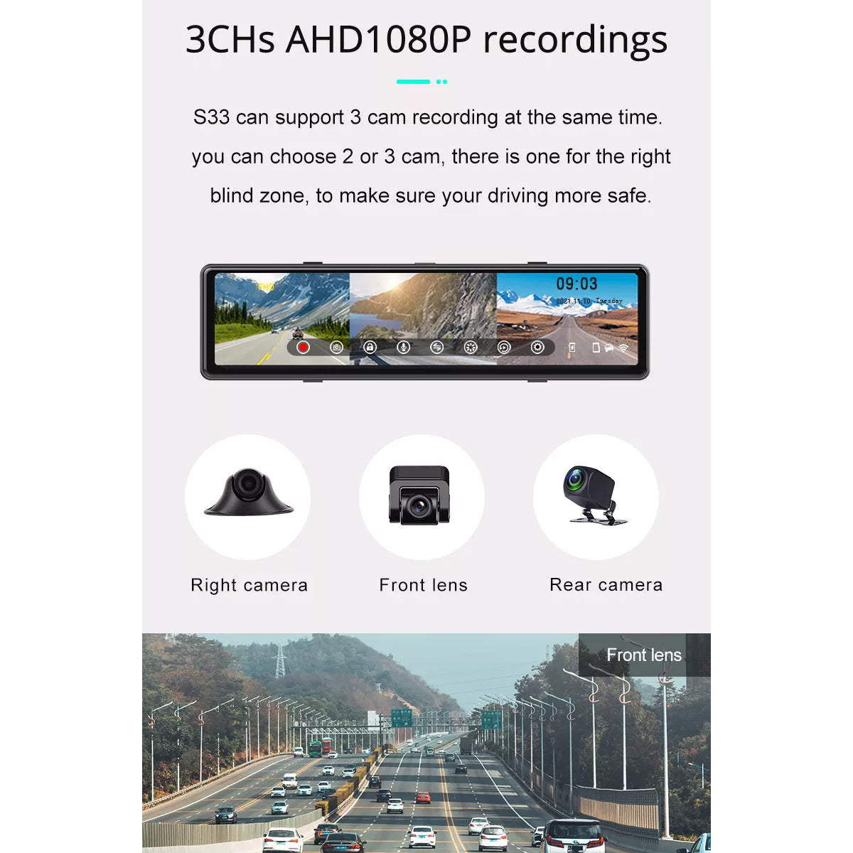 GloboStar® 86057 Καθρέπτης Αυτοκινήτου με 3 Κάμερες 3CHs AHD 1080P 170° - 4G Sim Card Slot - WiFi - GPS Navigator - Bluetooth - G Sensor - 24h Monitoring - FM Transmitter -  Νυχτερινή Όραση - Μαύρο - ledmania.gr