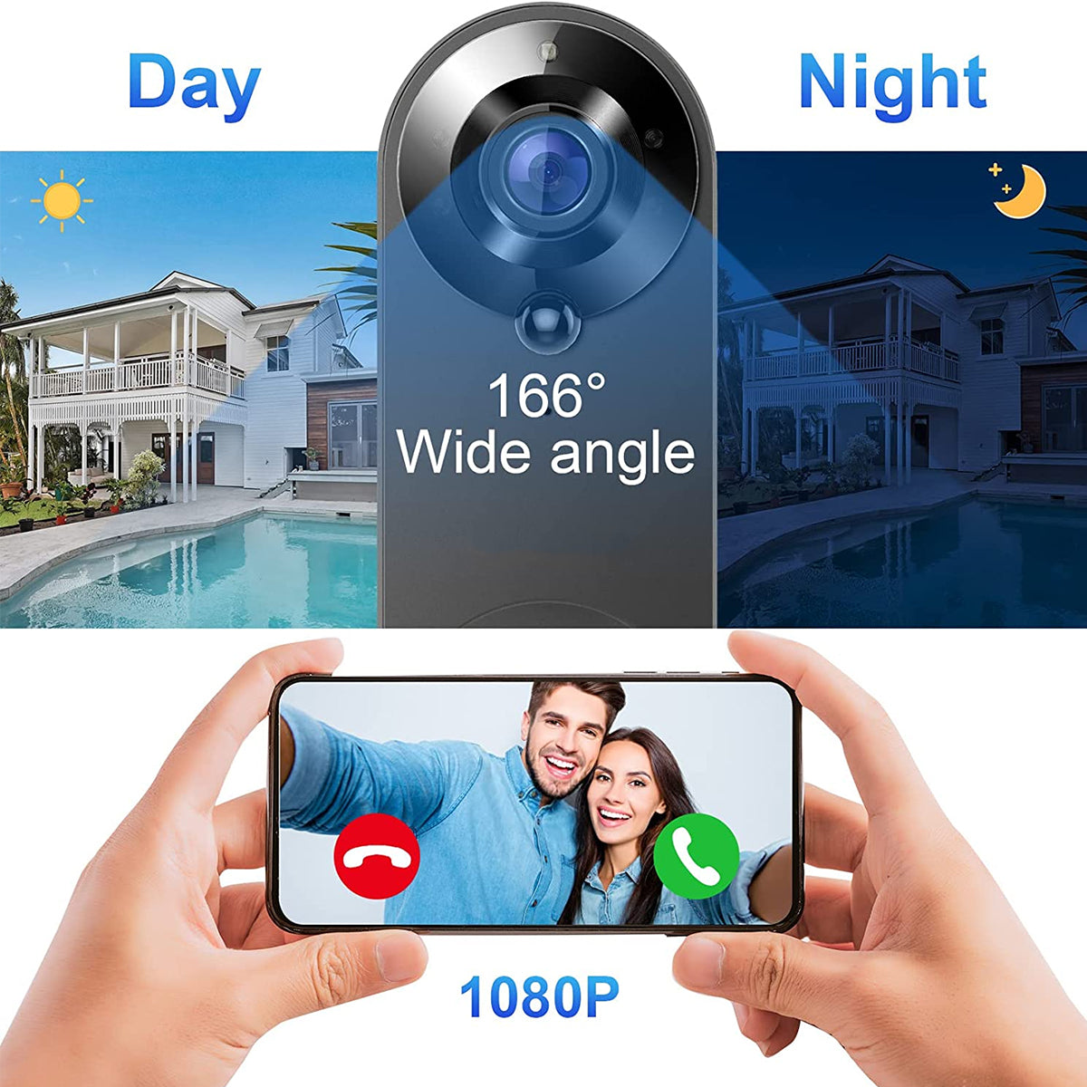 GloboStar® 86075 Επαναφορτιζόμενη Ψηφιακή Έξυπνη Camera Εξώπορτας 1080P WiFi 166° Μοιρών - 2500mAh - Νυχτερινή Όραση με LED IR - Ανιχνευτή Κίνησης - Κουδούνι - Διπλή Κατέυθυνση Ομιλίας - Μαύρο - ledmania.gr