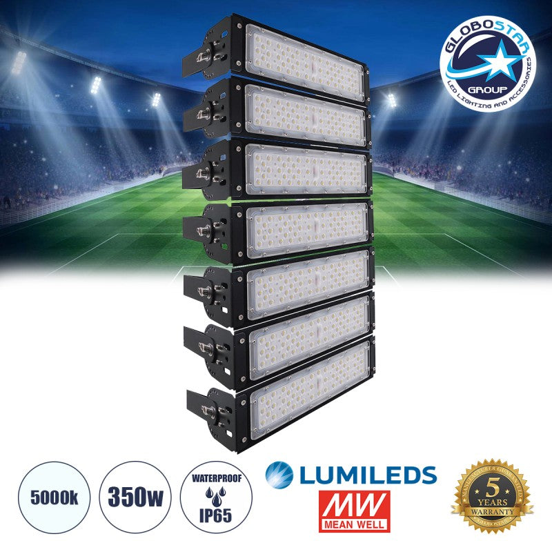 GLOBOSTAR® GOLIATH 90100-7 Προβολέας για Γήπεδα Tennis & Ποδοσφαίρου 5x5 LED 350W 52500lm 75°x135° SDCM<5 Fish Eye Lens AC 220-240V Αδιάβροχο IP65 IK08 Φυσικό Λευκό 5000K - Lumileds SMD Chip & Mean Well Driver - Μαύρο Ματ - Μ32 x Π12 x Υ63cm - 5 Χρόνια...