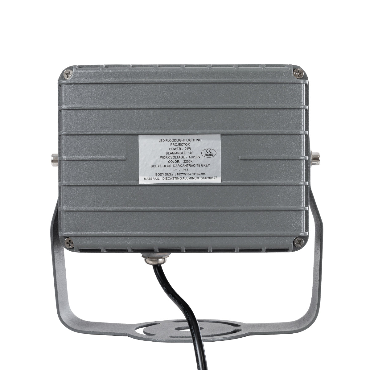 GLOBOSTAR® FLOODXENA 90127 Προβολέας Σποτ Wall Washer LED 24W 2520lm 10° AC 220-240V Αδιάβροχο IP65 Ultra Θερμό Λευκό 2200K - Bridgelux SMD Chip - Γκρι Ανθρακί - Μ18 x Π13.5 x Υ18cm - 3 Χρόνια Εγγύηση
