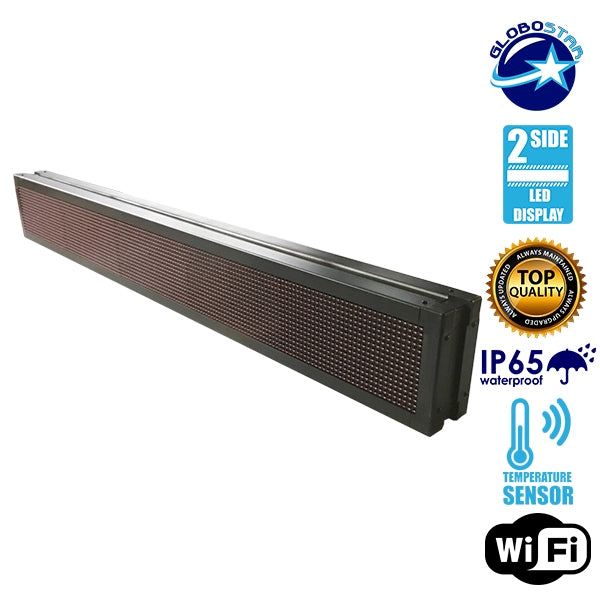 GLOBOSTAR® DISPLAY 90311 Κυλιόμενη Ψηφιακή Επιγραφή Διπλής Όψης 160x16cm P10 160x16 Pixel LED 250W AC 220-240V Αδιάβροχο IP65 Κόκκινο - WiFi Control μέσω FK APP - Αισθητήρας Θερμοκρασίας & Υγρασίας - Μ168 x Π12 x Υ24cm - 2 Χρόνια Εγγύηση