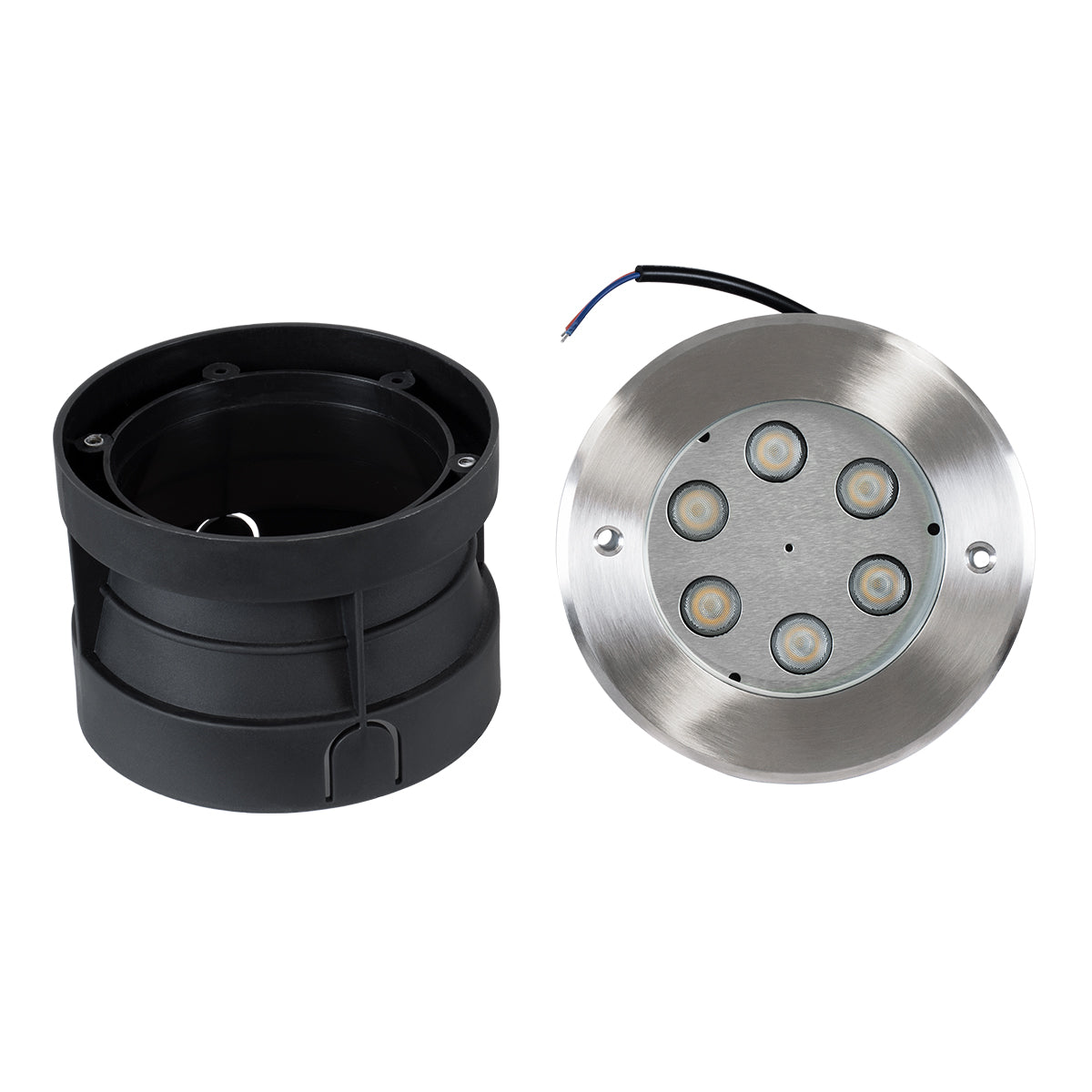 GLOBOSTAR® UNDERWATERYUNI 90417 Υποβρύχιο Χωνευτό Σποτ για Σιντριβάνια/Πισίνες LED 6W 540lm 30° DC 24V Αδιάβροχο IP68 Θερμό Λευκό 2700K Dimmable - Bridgelux SMD Chip - Ανοξείδωτο Ατσάλι SS304 - Μ15 x Π15 x Υ10cm / Q14cm - 3 Χρόνια Εγγύηση
