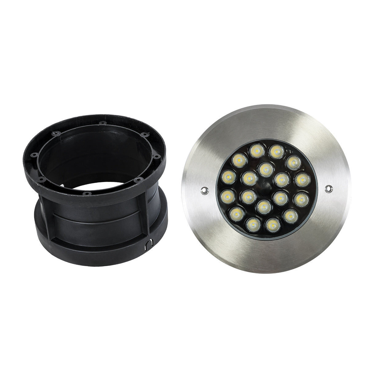 GloboStar® UNDERGROUND-SINA 90572 Χωνευτό Φωτιστικό Σποτ Δαπέδου LED 18W 1710lm 15° DC 24V Αδιάβροχο IP68 Φ20 x Υ11cm Φυσικό Λευκό 4500K - Ανοξείδωτο Ατσάλι - 3 Χρόνια Εγγύηση - ledmania.gr