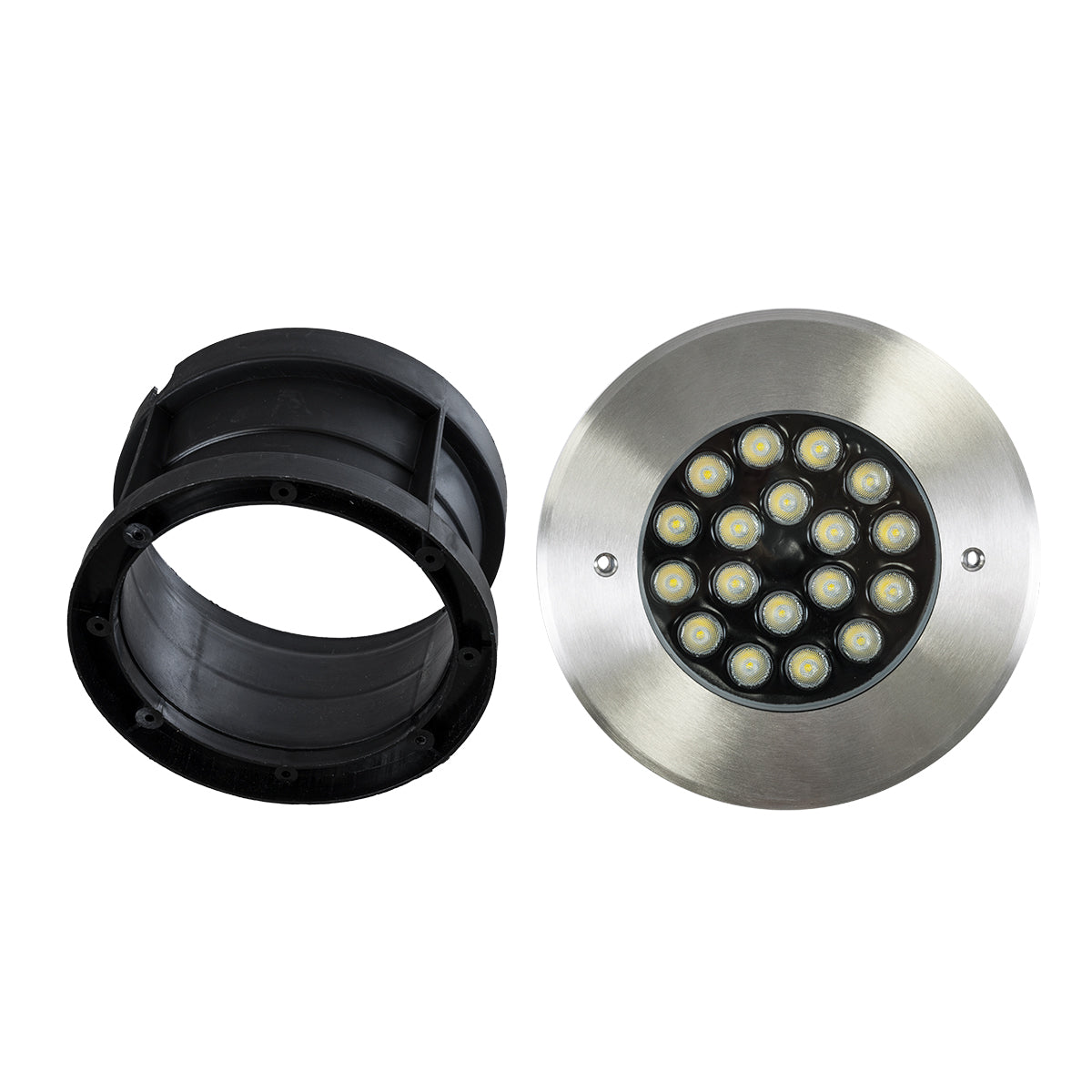 GloboStar® UNDERGROUND-SINA 90572 Χωνευτό Φωτιστικό Σποτ Δαπέδου LED 18W 1710lm 15° DC 24V Αδιάβροχο IP68 Φ20 x Υ11cm Φυσικό Λευκό 4500K - Ανοξείδωτο Ατσάλι - 3 Χρόνια Εγγύηση - ledmania.gr
