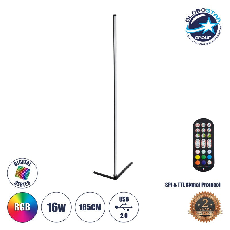 GLOBOSTAR® DIGICOLUMN 90763 Μοντέρνο Επιδαπέδιο Γραμμικό Ψηφιακό Φωτιστικό Digital Pixel Symphony Bar με RF Ασύρματο Χειριστήριο LED 16W 1280lm 180° DC 5V με USB 2.0 IP20 Πολύχρωμο RGB Dimmable - Μαύρο - Φ3 x Υ165cm - 2 Χρόνια Εγγύηση - ledmania.gr