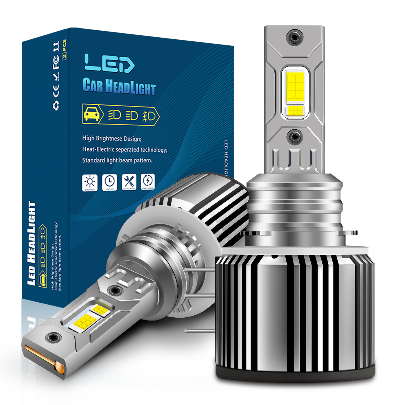 H15 LED Headlight 90W 6000K – Canbus, 12V, High Beam & DRL, 3570 Chip