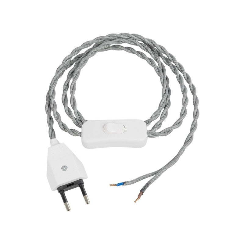 GLOBOSTAR® WHIP 77674 Μοντέρνο DIY Πλεκτό Καλώδιο με Διακόπτη On/Off AC 220-240V IP20 - Γκρι & Λευκό - Μ150 x Π2.7 x Υ1.9cm
