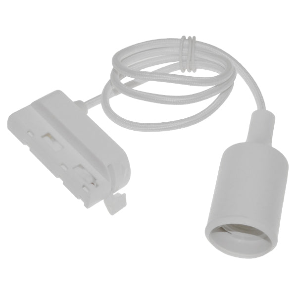 GloboStar S-40055 Διφασικός Connector 3 Καλωδίων με 1 Μέτρο Υφασμάτινο Καλώδιο και Ντουί E27 για Λευκή Ράγα Οροφής - ledmania.gr