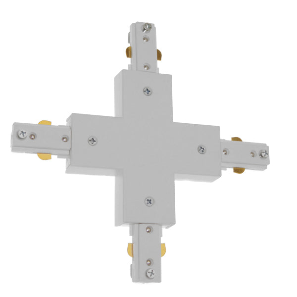 GloboStar S-40051 Διφασικός Connector 3 Καλωδίων Συνδεσμολογίας Cross (+) για Λευκή Ράγα Οροφής - ledmania.gr
