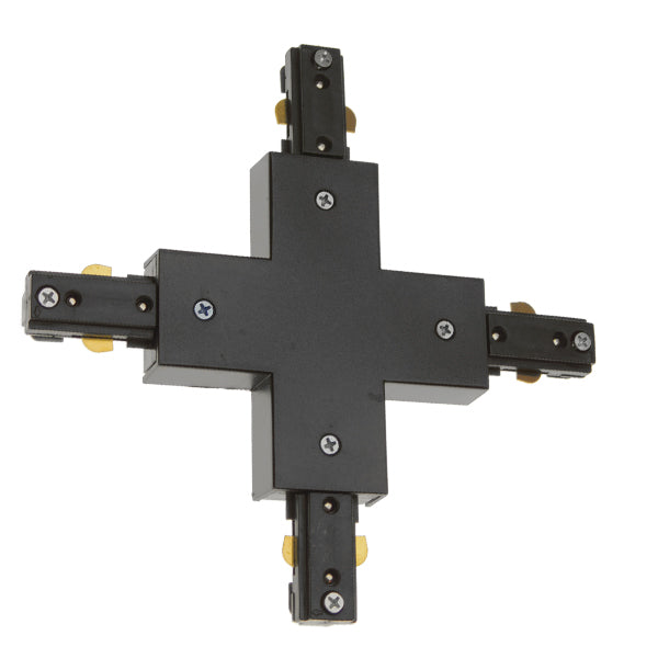 GloboStar S-40052 Διφασικός Connector 3 Καλωδίων Συνδεσμολογίας Cross (+) για Μαύρη Ράγα Οροφής - ledmania.gr