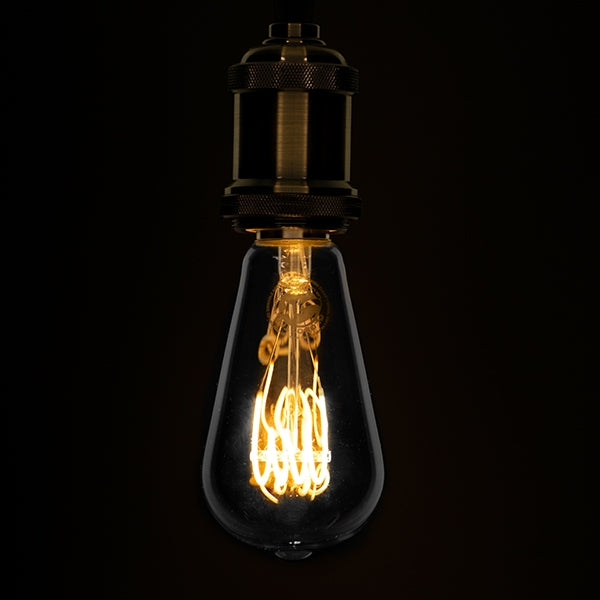 GloboStar® 99140 Λάμπα E27 ST64 Αχλάδι LED SOFT T SPIRAL FILAMENT 6W 510 lm 320° AC 85-265V Edison Retro με Διάφανο Γυαλί Θερμό Λευκό 2700 K Dimmable - ledmania.gr
