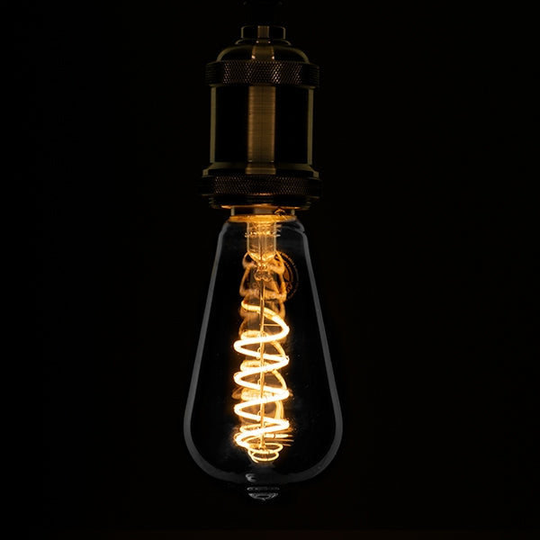 GloboStar® 99145 Λάμπα E27 ST64 Αχλάδι LED SOFT S SPIRAL FILAMENT 6W 470 lm 320° AC 85-265V Edison Retro με Φιμέ Γυαλί Θερμό Λευκό 2700 K Dimmable - ledmania.gr