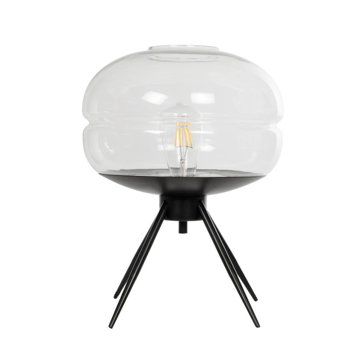 GloboStar® JAVAN 999-0036 Μοντέρνο Επιτραπέζιο Φωτιστικό Πορτατίφ Μονόφωτο 1 x E27 IP20 Διάφανο Γυαλί με Μαύρο Μέταλλο - Μ30 x Π30 x Υ19cm - ledmania.gr