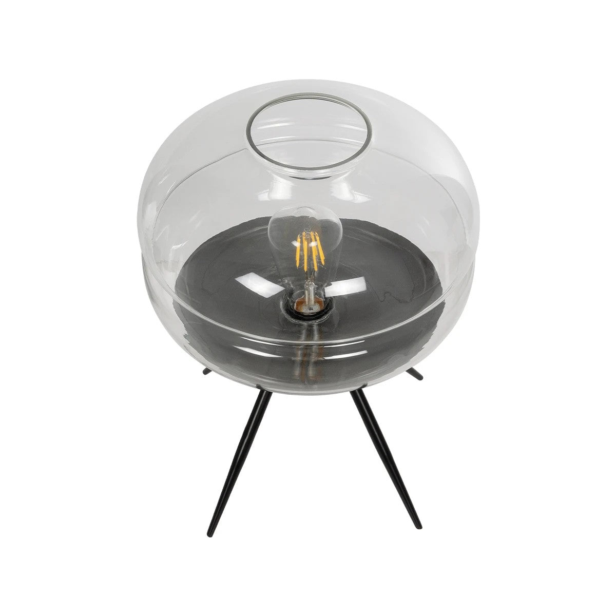 GloboStar® JAVAN 999-0036 Μοντέρνο Επιτραπέζιο Φωτιστικό Πορτατίφ Μονόφωτο 1 x E27 IP20 Διάφανο Γυαλί με Μαύρο Μέταλλο - Μ30 x Π30 x Υ19cm - ledmania.gr
