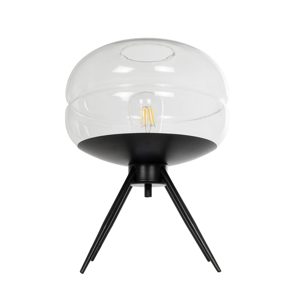 GloboStar® JAVAN 999-0036 Μοντέρνο Επιτραπέζιο Φωτιστικό Πορτατίφ Μονόφωτο 1 x E27 IP20 Διάφανο Γυαλί με Μαύρο Μέταλλο - Μ30 x Π30 x Υ19cm - ledmania.gr