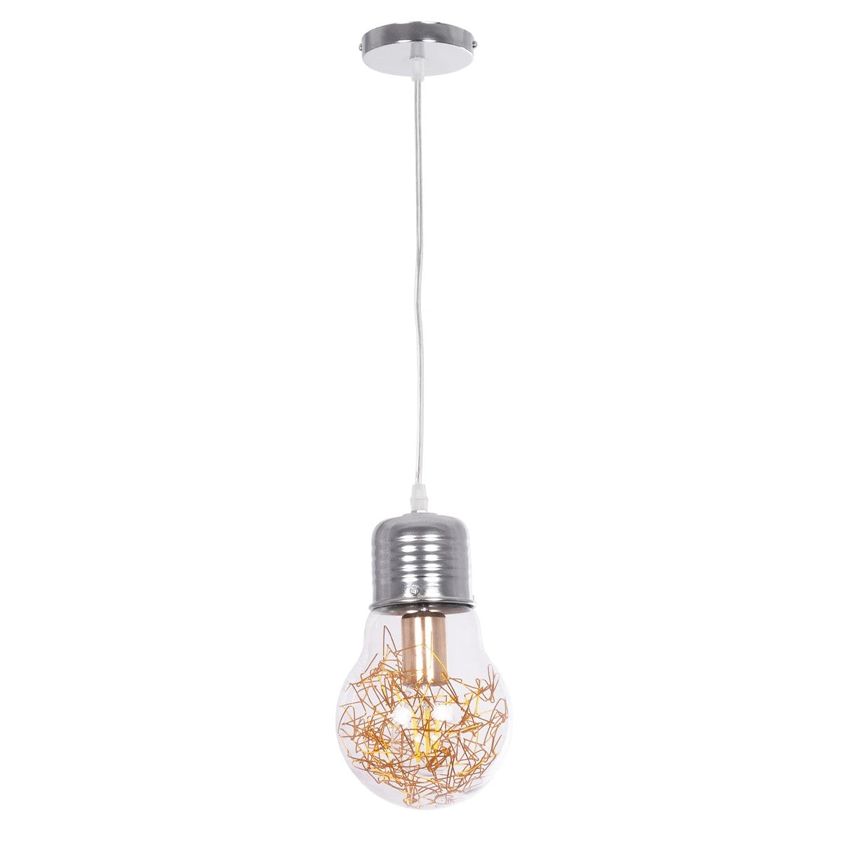 GLOBOSTAR® LAMP 999-0056 Μοντέρνο Κρεμαστό Φωτιστικό Οροφής με Ντουί 1 x E27 AC 220-240V IP20 - Διάφανο, Χρυσό & Ασημί - Μ15 x Π15 x Υ27cm - ledmania.gr