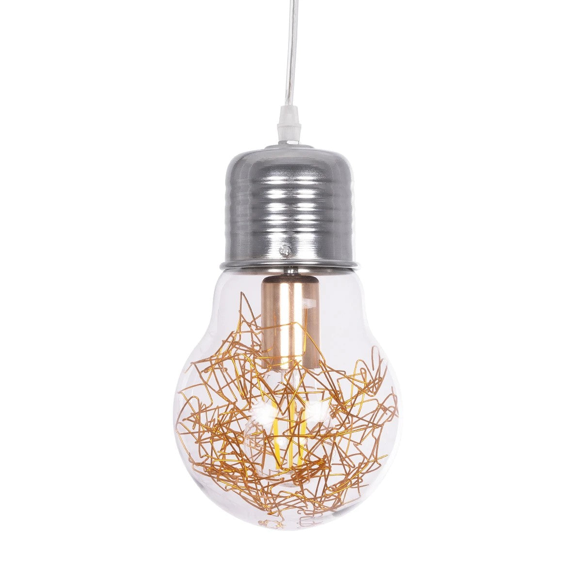 GLOBOSTAR® LAMP 999-0056 Μοντέρνο Κρεμαστό Φωτιστικό Οροφής με Ντουί 1 x E27 AC 220-240V IP20 - Διάφανο, Χρυσό & Ασημί - Μ15 x Π15 x Υ27cm - ledmania.gr