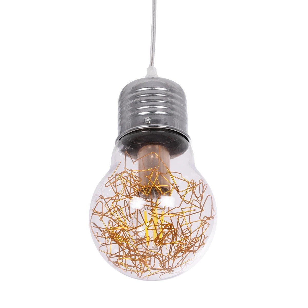 GLOBOSTAR® LAMP 999-0056 Μοντέρνο Κρεμαστό Φωτιστικό Οροφής με Ντουί 1 x E27 AC 220-240V IP20 - Διάφανο, Χρυσό & Ασημί - Μ15 x Π15 x Υ27cm - ledmania.gr