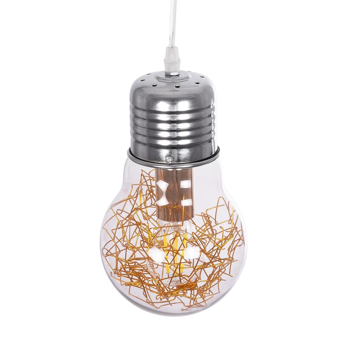 GLOBOSTAR® LAMP 999-0056 Μοντέρνο Κρεμαστό Φωτιστικό Οροφής με Ντουί 1 x E27 AC 220-240V IP20 - Διάφανο, Χρυσό & Ασημί - Μ15 x Π15 x Υ27cm - ledmania.gr