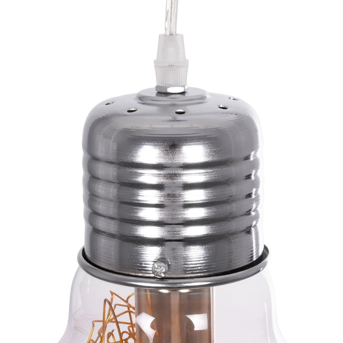 GLOBOSTAR® LAMP 999-0056 Μοντέρνο Κρεμαστό Φωτιστικό Οροφής με Ντουί 1 x E27 AC 220-240V IP20 - Διάφανο, Χρυσό & Ασημί - Μ15 x Π15 x Υ27cm - ledmania.gr
