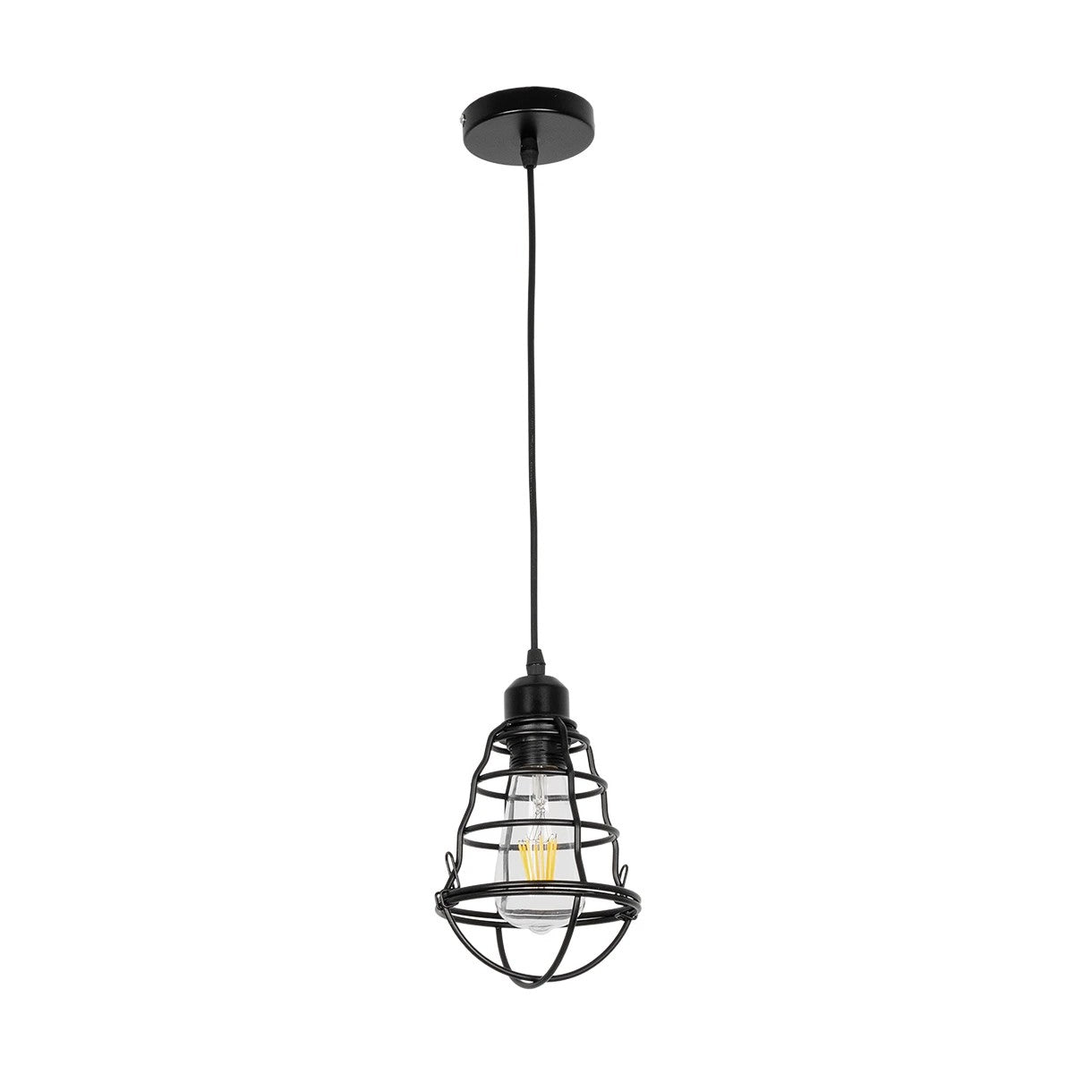 GLOBOSTAR® ALDO 999-0096 Vintage Κρεμαστό Φωτιστικό Οροφής με Ντουί 1 x E27 AC 220-240V IP20 - Μαύρο - Μ15 x Π15 x Υ24cm