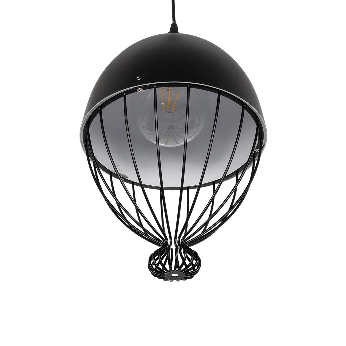 GLOBOSTAR® CANARIO 999-0111 Vintage Κρεμαστό Φωτιστικό Οροφής με Ντουί 1 x E27 AC 220-240V IP20 - Μαύρο - Μ28 x Π28 x Υ47cm
