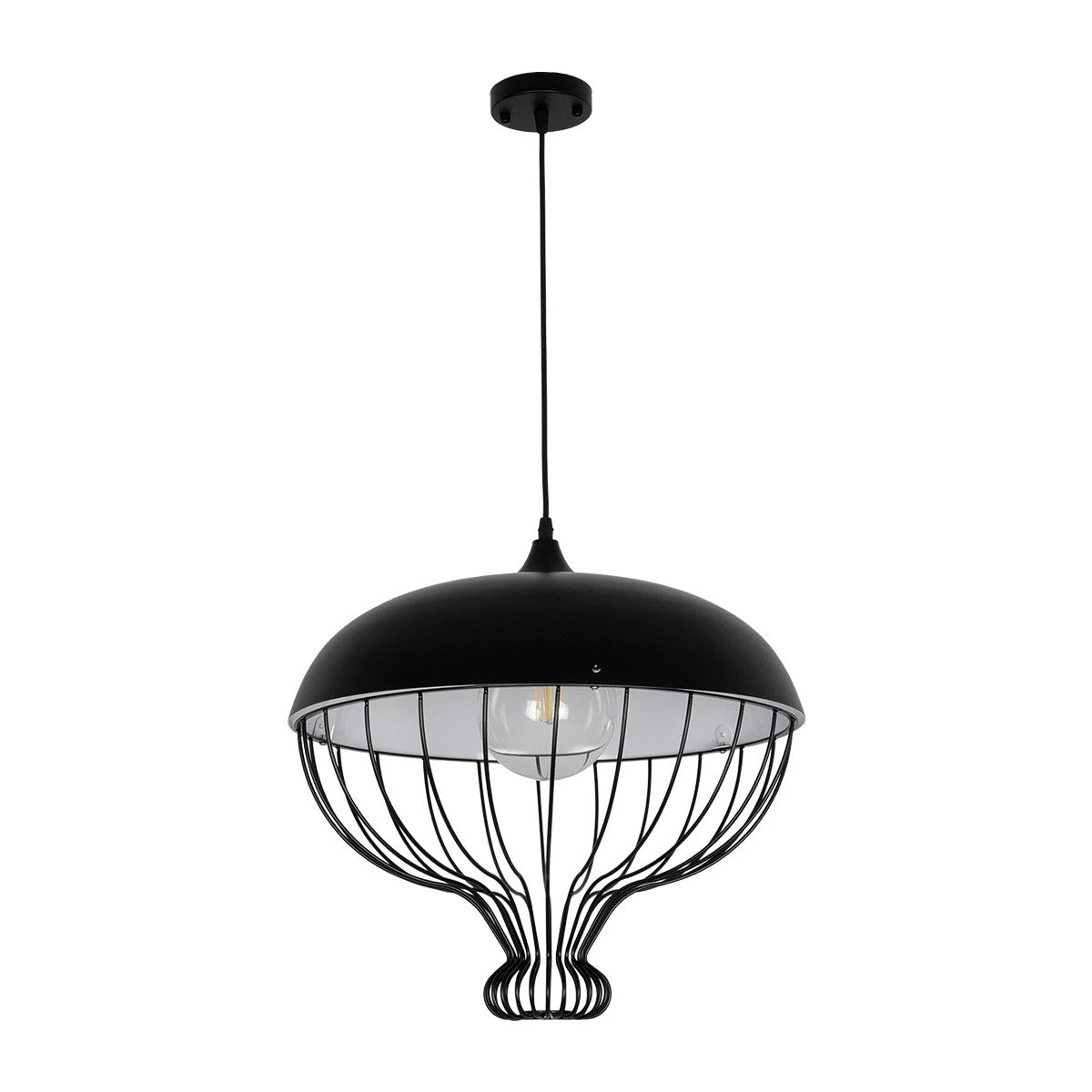 GLOBOSTAR® SOBRINO 999-0112 Vintage Κρεμαστό Φωτιστικό Οροφής με Ντουί 1 x E27 AC 220-240V IP20 - Μαύρο - Μ45 x Π45 x Υ45cm