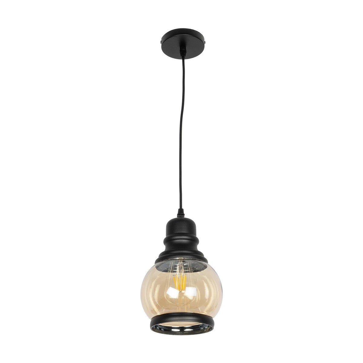GLOBOSTAR® OLIVER 999-0186 Vintage Κρεμαστό Φωτιστικό Οροφής με Ντουί 1 x E27 AC 220-240V IP20 - Μελί & Μαύρο - Μ16 x Π16 x Υ25cm