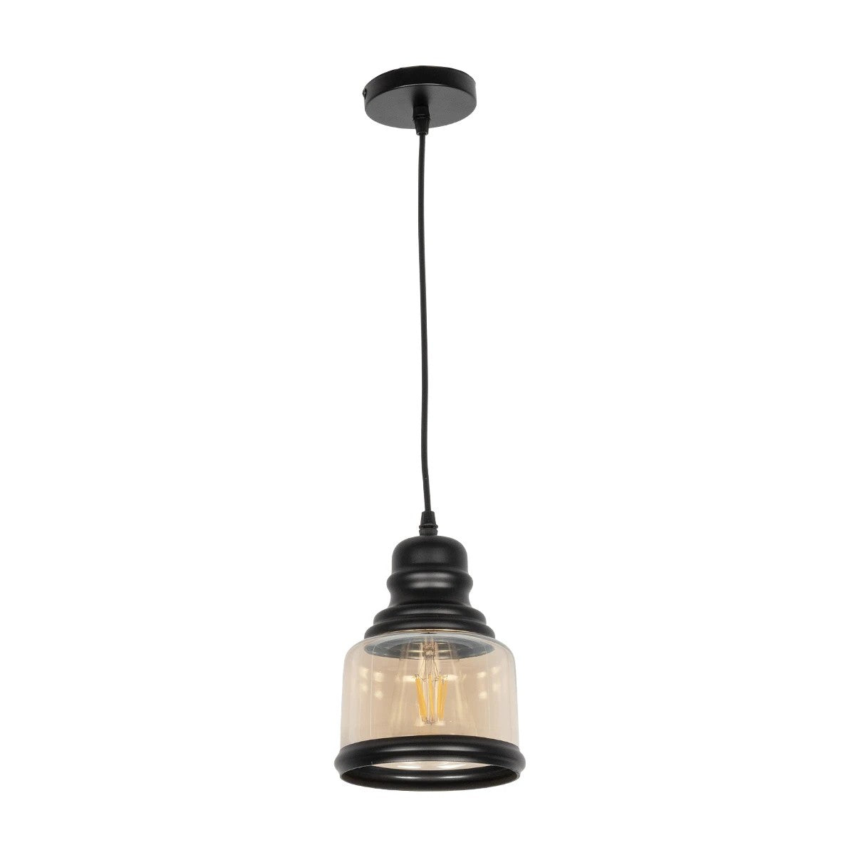GLOBOSTAR® OLIVER 999-0187 Vintage Κρεμαστό Φωτιστικό Οροφής με Ντουί 1 x E27 AC 220-240V IP20 - Μελί & Μαύρο - Μ15 x Π15 x Υ21.5cm