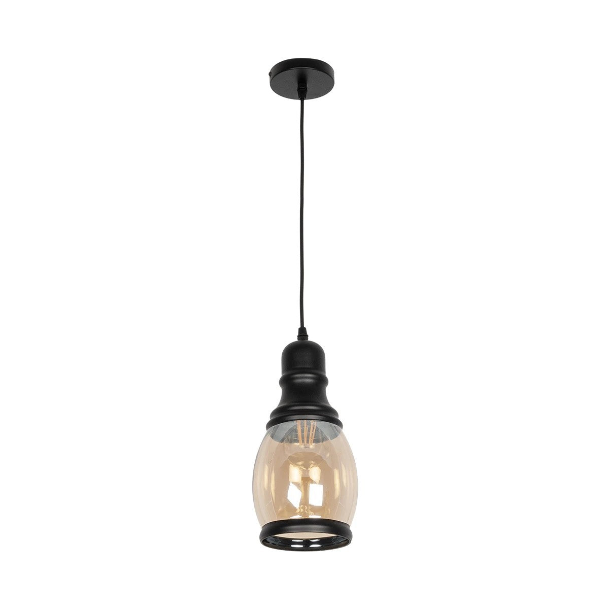 GLOBOSTAR® OLIVER 999-0188 Vintage Κρεμαστό Φωτιστικό Οροφής με Ντουί 1 x E27 AC 220-240V IP20 - Μελί & Μαύρο - Μ14 x Π14 x Υ30cm