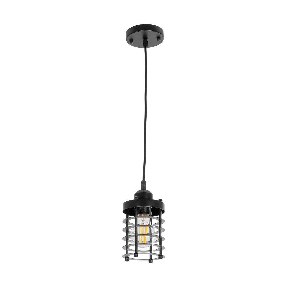 GLOBOSTAR® DARSEY 999-0227 Vintage Κρεμαστό Φωτιστικό Οροφής με Ντουί 1 x E27 AC 220-240V IP20 - Μαύρο - Μ10 x Π10 x Υ19cm